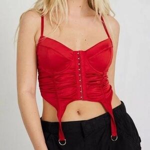 Garage Red Satin Garter Bustier Corset Top
